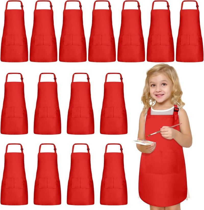 imeago 15 PCS Kids Aprons with Pockets Adjustable Chef Painting Aprons Bulk for Girls Boys Aged 6-13 Cooking Baking Crafting - Image 1